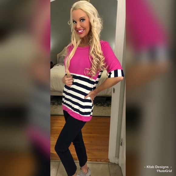 LAST 2! 🛍 Pretty Fuchsia Striped Pattern Tunic! - Picture 3 of 7